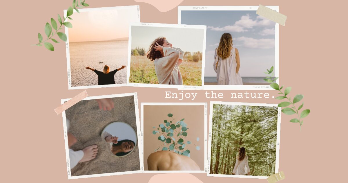 four different images of a woman enjoying the nature and quiet luxury lifestyle